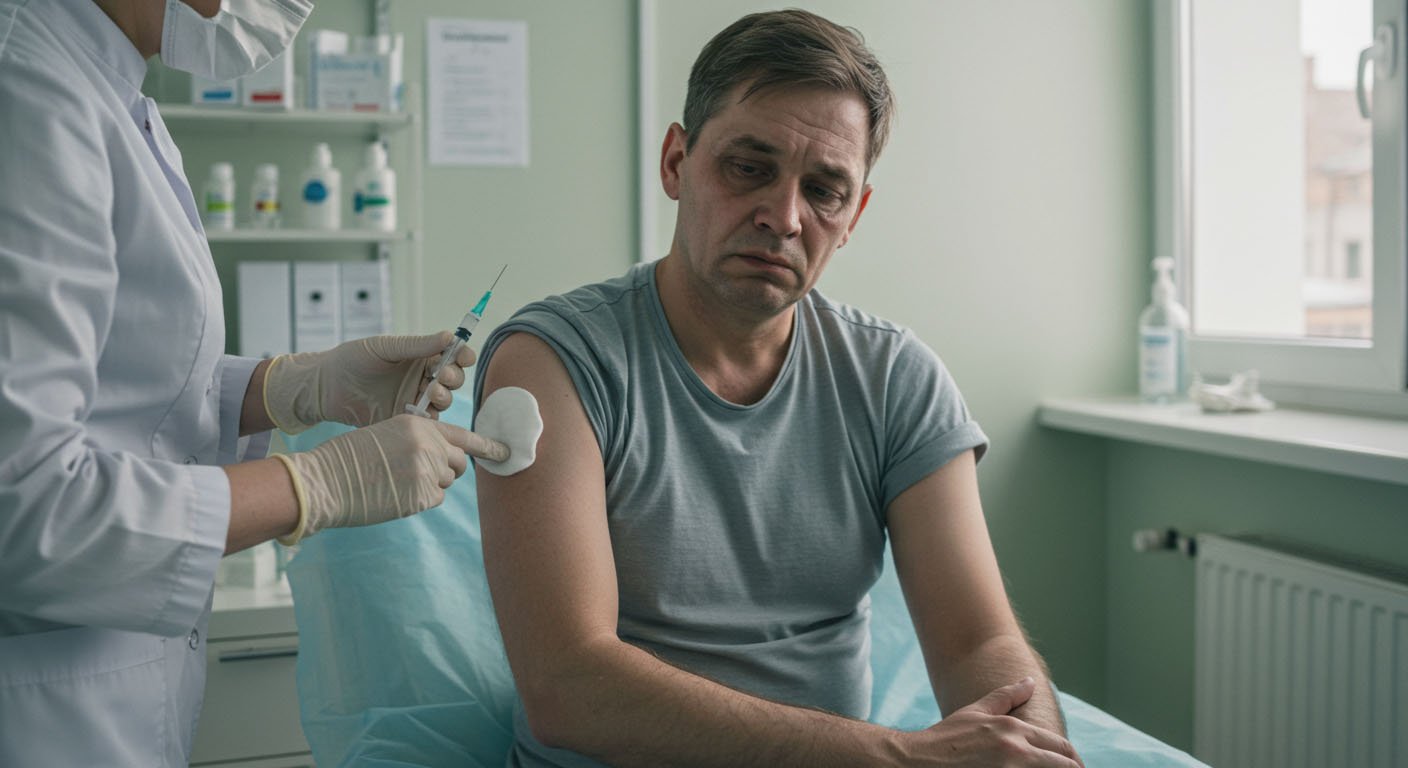 Врач проводит раскодирование мужчине в кресле